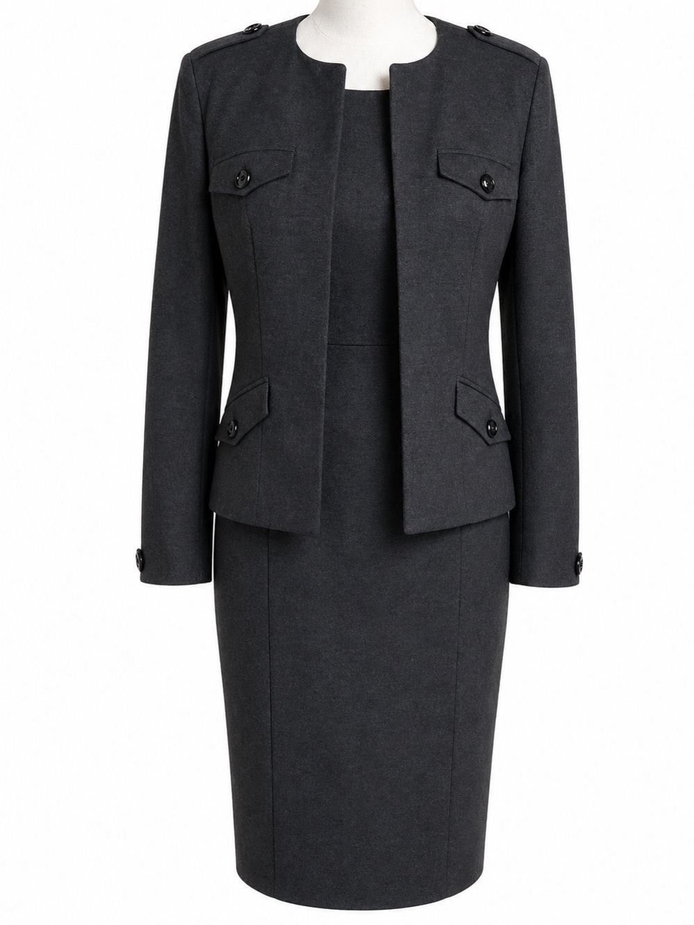 J Judith & Charles Career Skirt Suit Dress Set Gray Designer Office Size 6